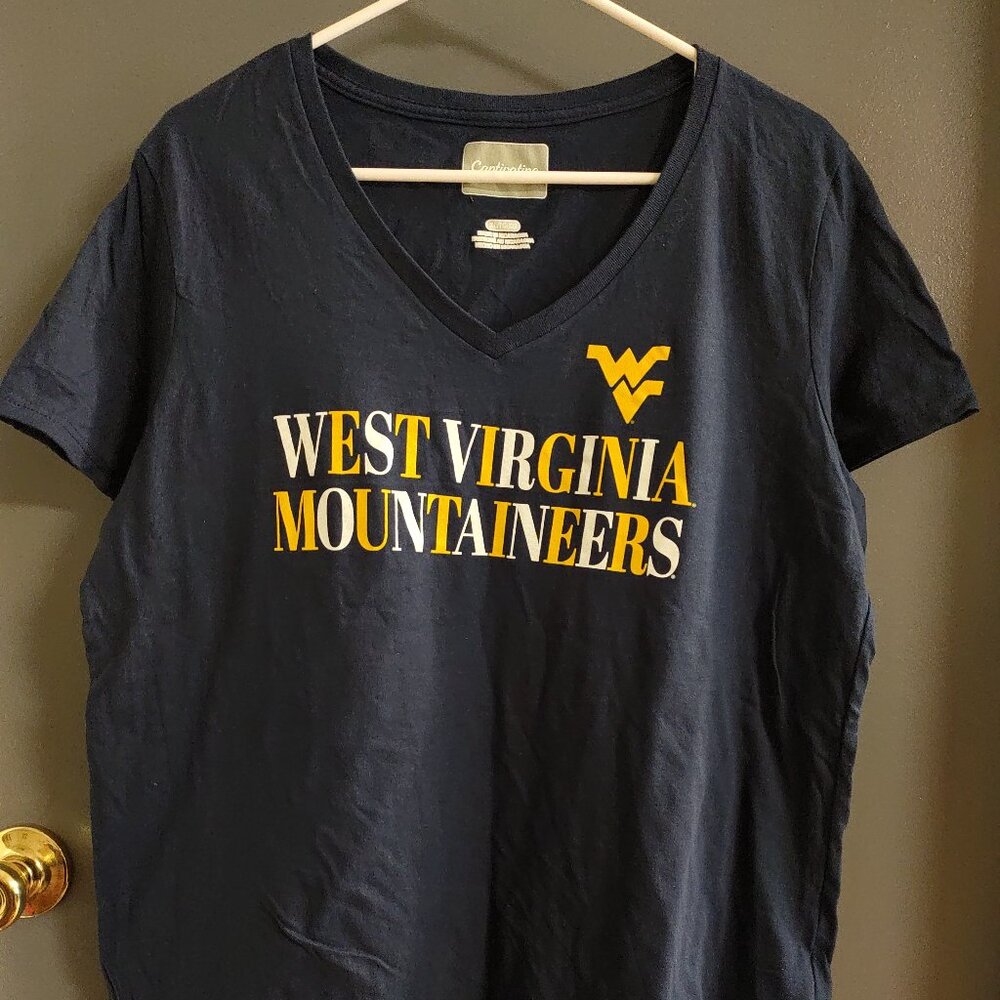 West Virginia Mountaineers Women's XL Blue Short Sleeve T-Shirt V-Neck Logo